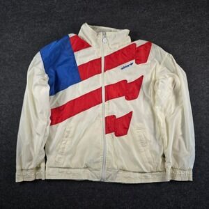 Vtg 90s Adidas USA Windbreaker Jacket White Red Blue Trefoil Men's Small